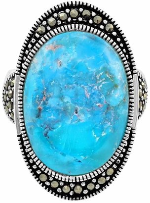 Le Vieux Silver - Plated Turquoise and Marcasite Ring - Made with Swarovski Marcasite
