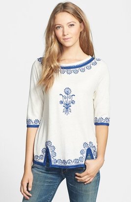 Lucky Brand 'Ethnic Trim' Embroidered Top