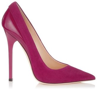 Jimmy Choo Kayomi Dark Orchid Suede and Shiny Leather Pointy Toe Pumps
