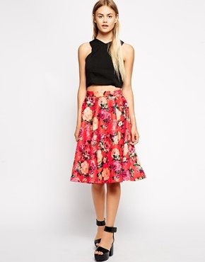 ASOS Floral Midi Skirt In Scuba - Orange