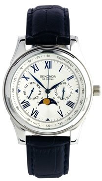 Sekonda Three Dial Watch With Blue Leather Strap - black