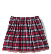 Lands' End Girls Plaid Taffeta Skirt-Rich Red Multi Plaid