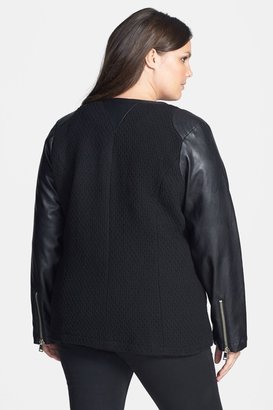 Bebe Asymmetrical Faux Leather Sleeve Textured Jacket (Plus Size)