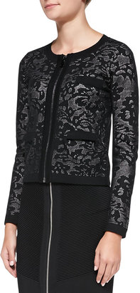 Milly Zip-Front Lace Jacquard Jacket
