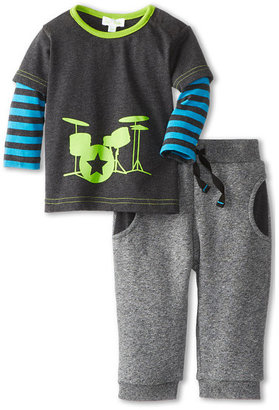 Le Top Rock On Shirt and Marled Grey French Terry Pant - Drum Star (Newborn)
