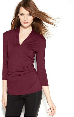 Vince Camuto Three-Quarter-Sleeve Ruched V-Neck Top