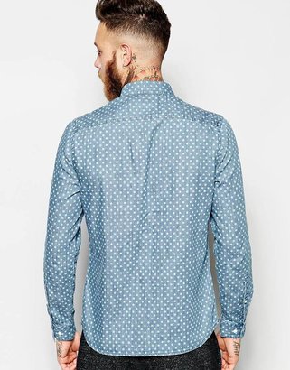 ASOS Denim Shirt In Long Sleeve With Polka Dots