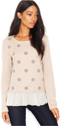 Maison Jules Long-Sleeve Caviar-Dotted Layered-Look Top