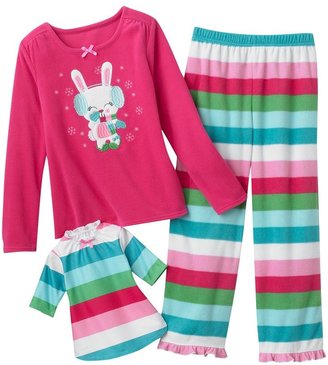 Jumping beans ® bunny & stripe microfleece pajama set - girls 4-7