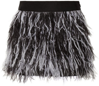 Milly Feather-trimmed silk mini skirt