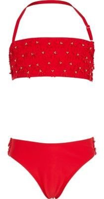 River Island Girls red 3D flower bandeau bikini