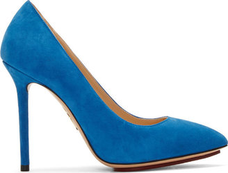 Charlotte Olympia Blue Suede Monroe Pumps