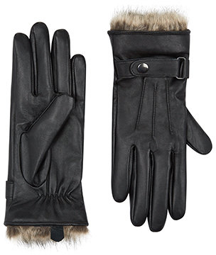 Accessorize Leather Buckle Strap Fur Lined Glove