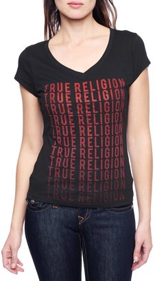 True Religion Hand Picked TR Fade Away Rounded V-neck Womens T-shirt