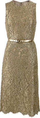 Michael Kors Sleeveless Metallic Lace Belted Dress