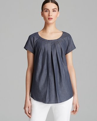 Adrianna Papell Scoop Neck Chambray Top