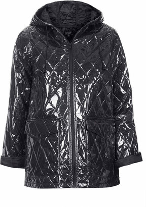 Topshop Black high shine quilted plastic mac with centre front zip and patch pockets. 100% polyester.