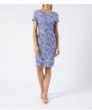 New Look Blue Jacquard Lace Peplum Pencil Dress