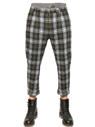 DSquared 1090 Dsquared - Jersey Waistband Checked Wool Trousers