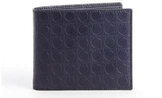 Ferragamo navy gancio embossed leather bi-fold wallet