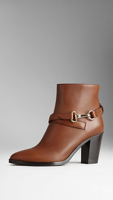 Burberry Polished Metal Buckle Ankle Boots