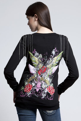 Siren BEATRIX Chain Shoulder Feather And Rose Cardigan
