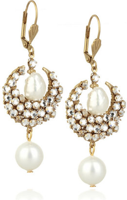 Bijoux Heart Pearl crescent motif earrings