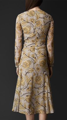 Burberry Floral Print Layered Silk Dress