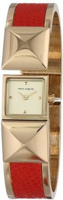 Vince Camuto Women's VC/5060RDGB Gold-Tone Pyramid Covered Dial Red Leather Insert Bangle Watch