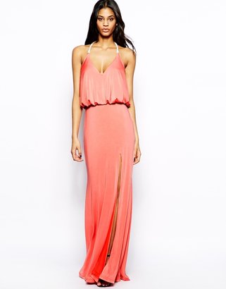 Forever Unique Plunge Neck Maxi Dress with Thigh Split