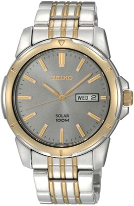 Seiko Watch, Men's Solar Two Tone Stainless Steel Bracelet 39mm SNE098 -  ShopStyle