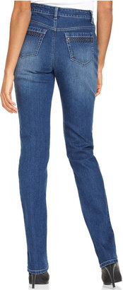 Style&Co. Petite Skinny Studded-Pocket Tummy-Control Jeans, Noble Wash