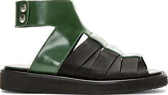 Kris Van Assche Krisvanassche Green Buff Leather & Grosgrain Sandals