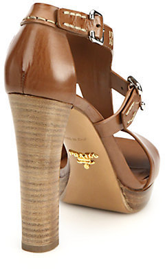 Prada Leather Stacked-Heel Sandals