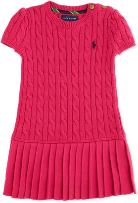 Ralph Lauren Childrenswear Cable-Knit Short-Sleeve Sweaterdress, Currant, 2T-3T