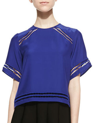 Parker Colton Open-embroidered Trim Top, Royal