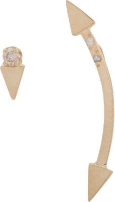 Loren Stewart Diamond & Gold Arrowhead Pin & Stud Earrings Set