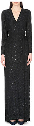 Diane von Furstenberg Elle embellished cheetah-lace wrap gown
