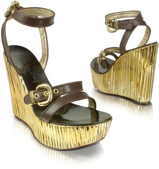 Casadei Leather and Gold Platform Wedge Shoes