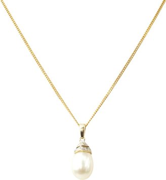 A B Davis 9ct Gold Diamond Peardrop Pearl Pendant Necklace