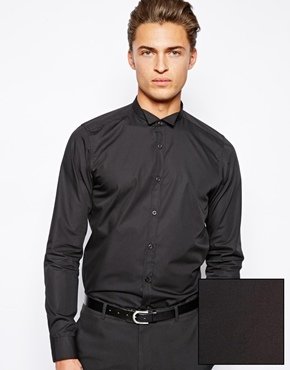 ASOS Smart Tux Shirt With Wing Collar And Long Sleeves