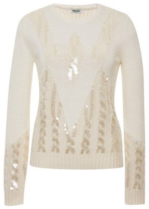 Kenzo Sequined Cable-Knit Wool Sweater Cream
