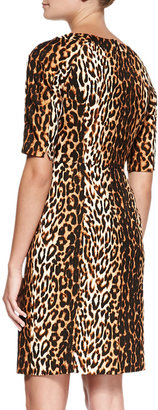 Shoshanna Lainey Half-Sleeve Leopard-Print Sheath Dress