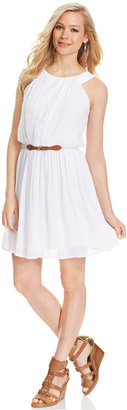 Amy Byer BCX Belted Lace-Panel Dress