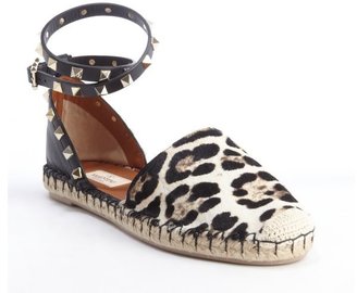 Valentino black and white calfskin and leather espadrilles flats