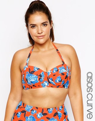 ASOS CURVE Underwire Bikini Top in Orange and Blue Floral