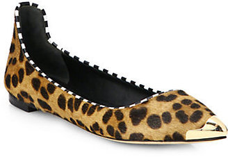 Brian Atwood Leopard-Print Calf Hair Point-Toe Flats