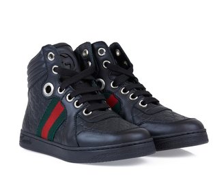 Gucci Boys Black Leather High Top Trainers