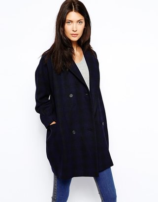 Just Female Oversized Checked Coat - Blue check