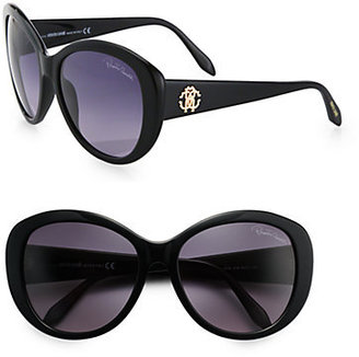 Roberto Cavalli Oversized Round Logo Sunglasses/Black